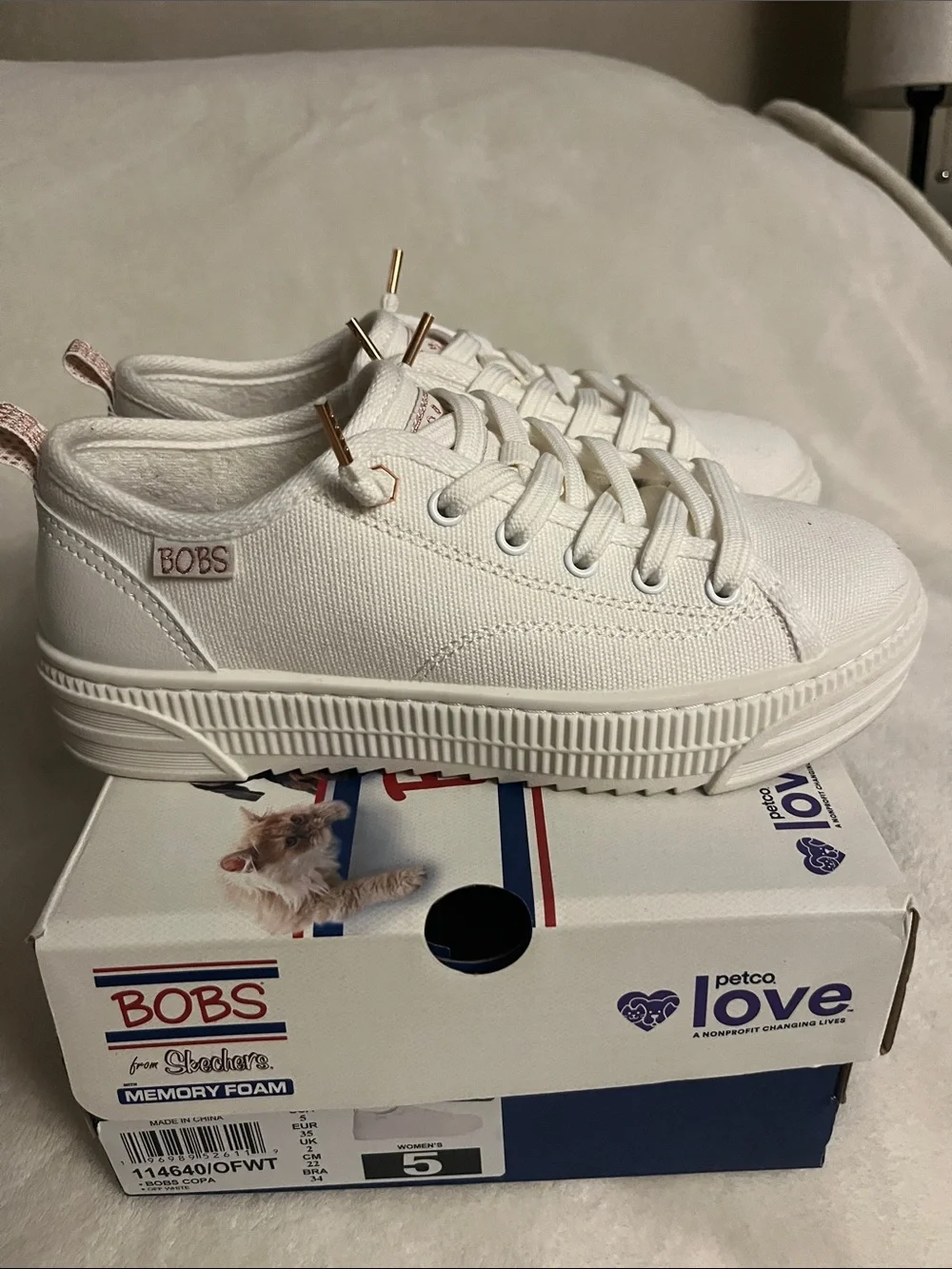 Skechers White Canvas Sneakers with Rose-Gold Accents